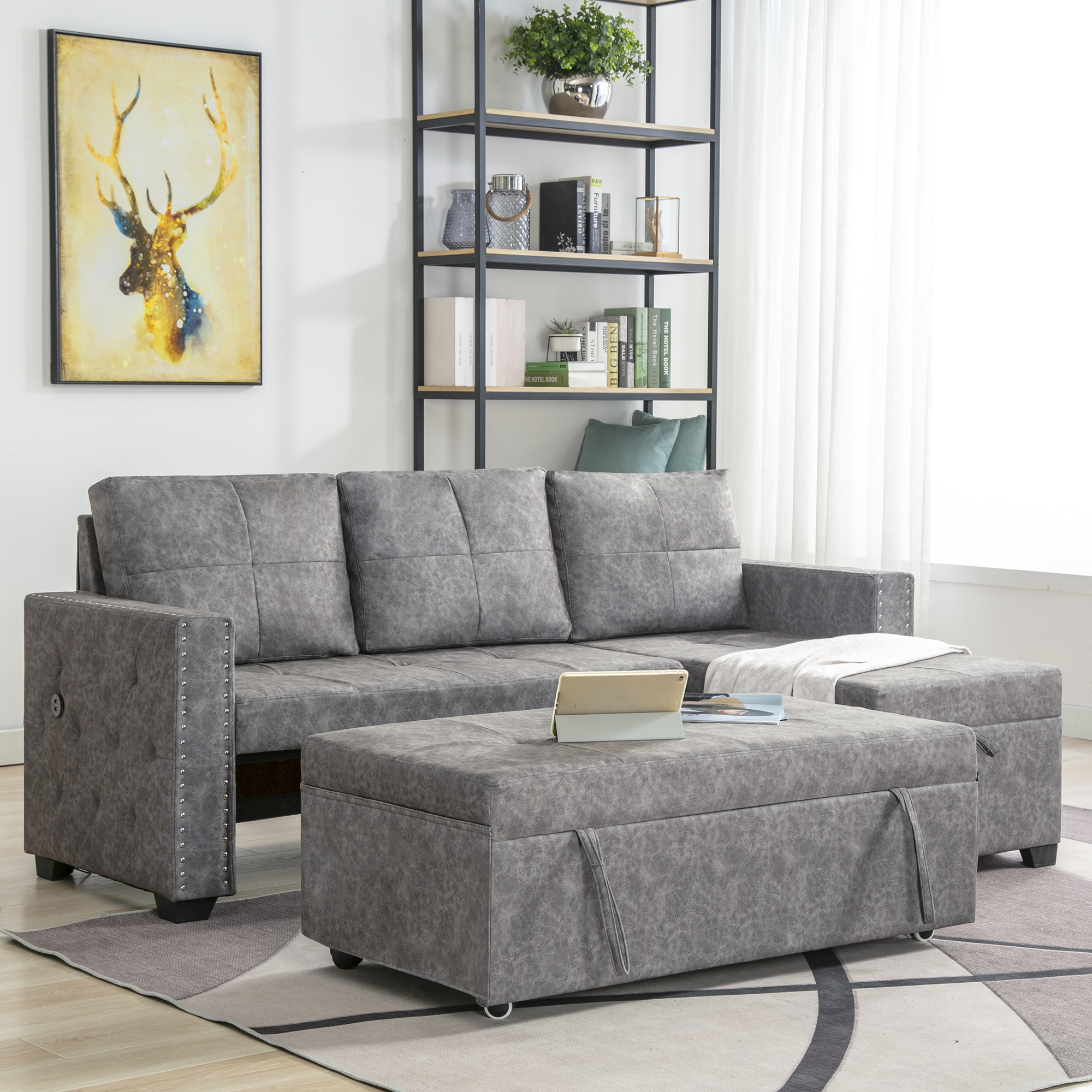 84" Pull-Out L-shaped Storage Sofa Bed - GS000052AAE