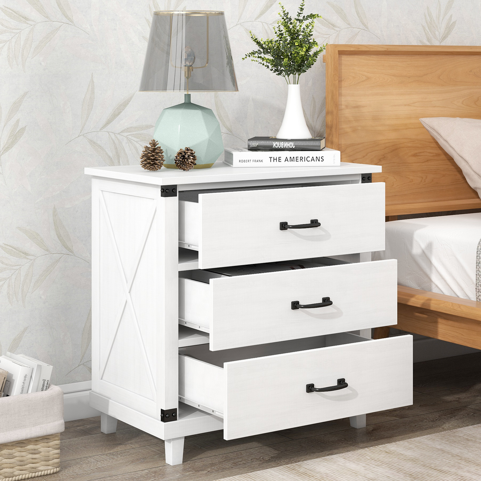 Modern Bedroom Nightstand with 3 Drawers Storage - WF287342AAK