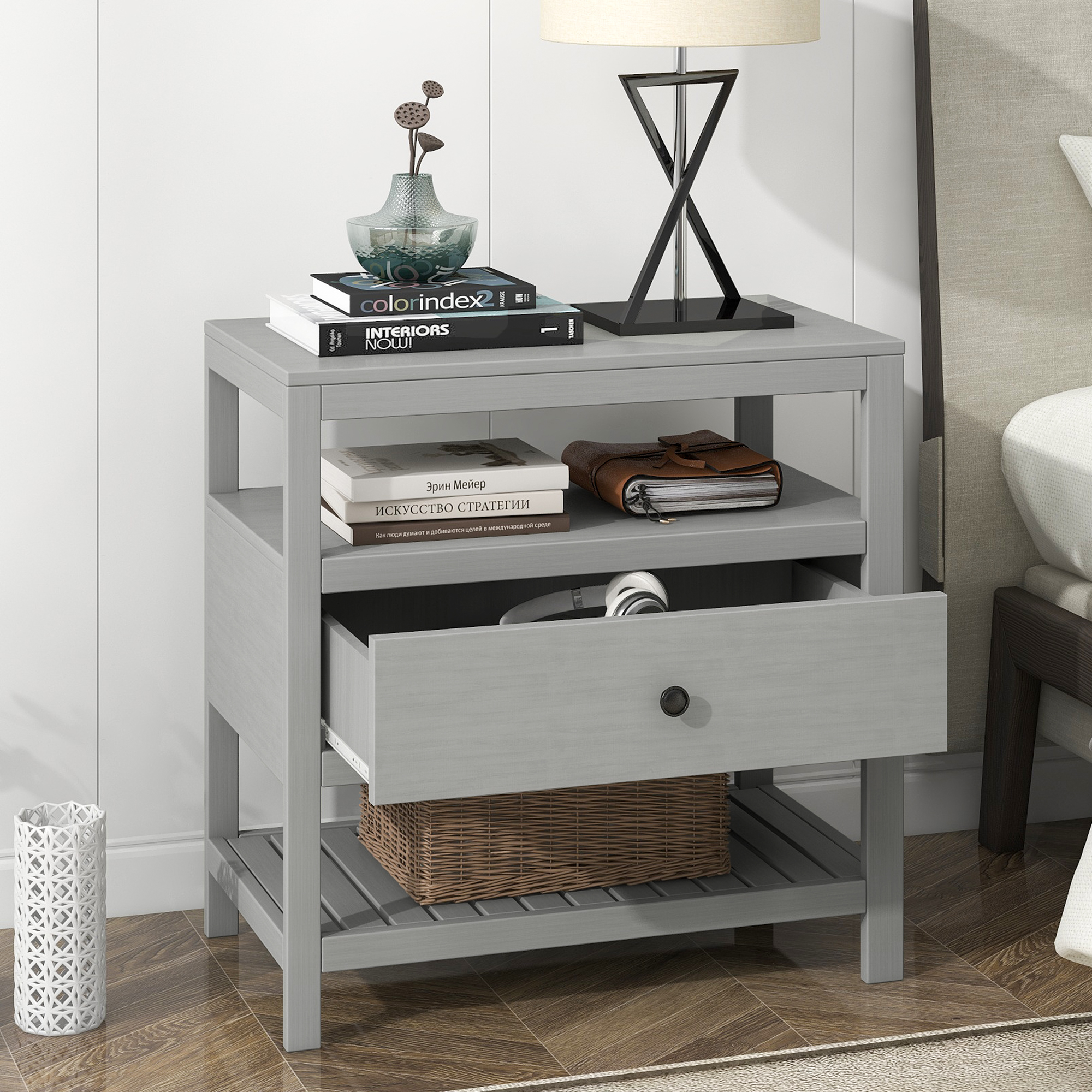 Modern Wooden Nightstand with Drawers - WF287343AAE