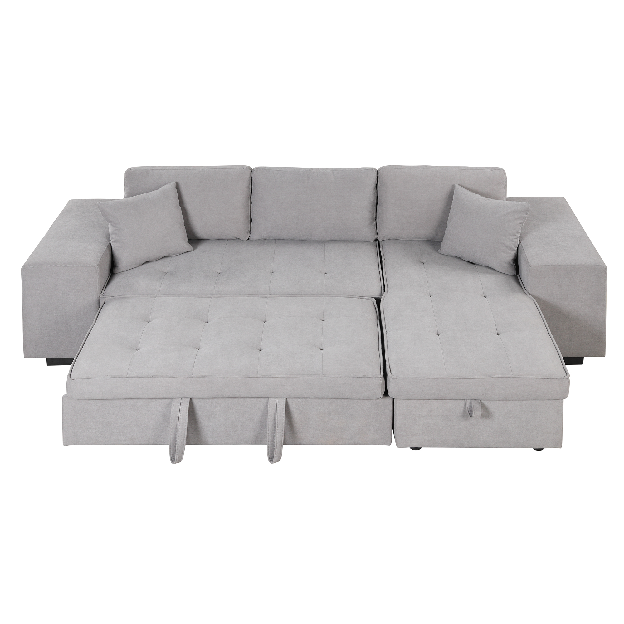 L-Shape 3 Seat Sectional Couch with Storage Chaise and 2 Stools - SG000430AAA