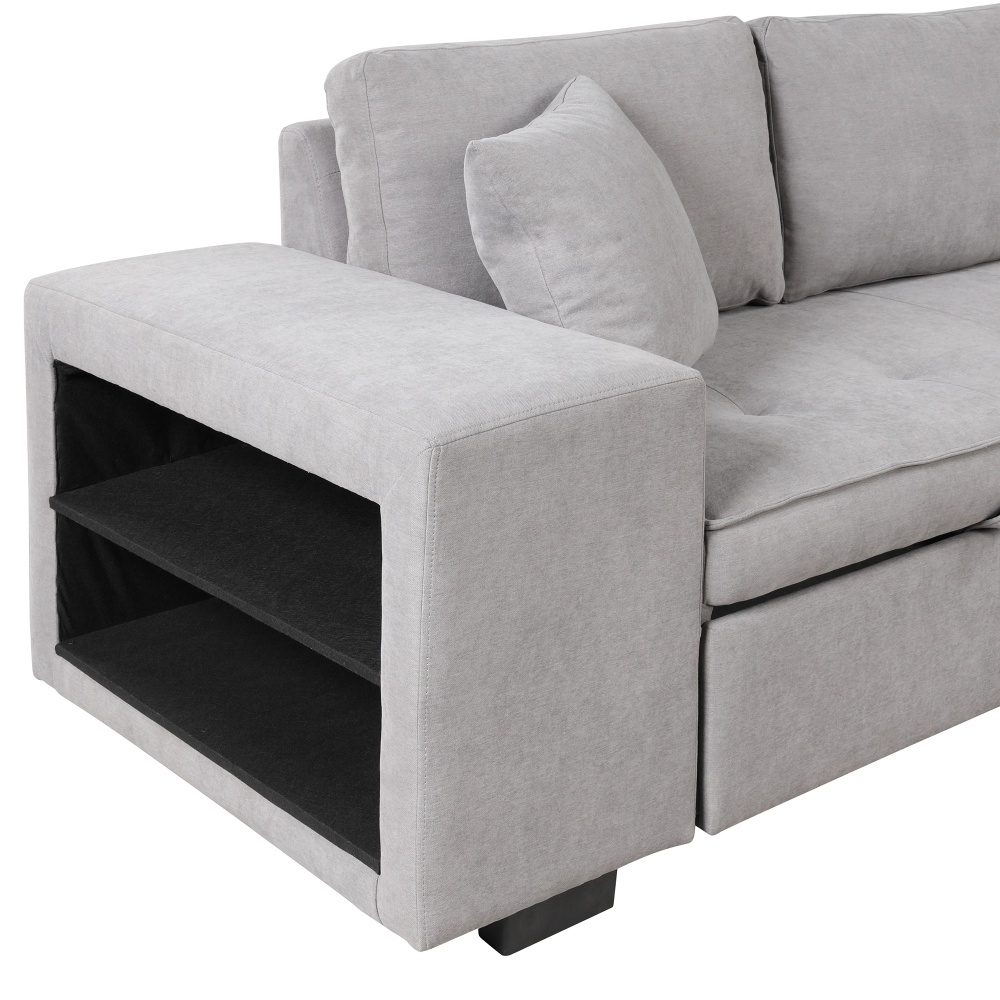 L-Shape 3 Seat Sectional Couch with Storage Chaise and 2 Stools - SG000430AAA