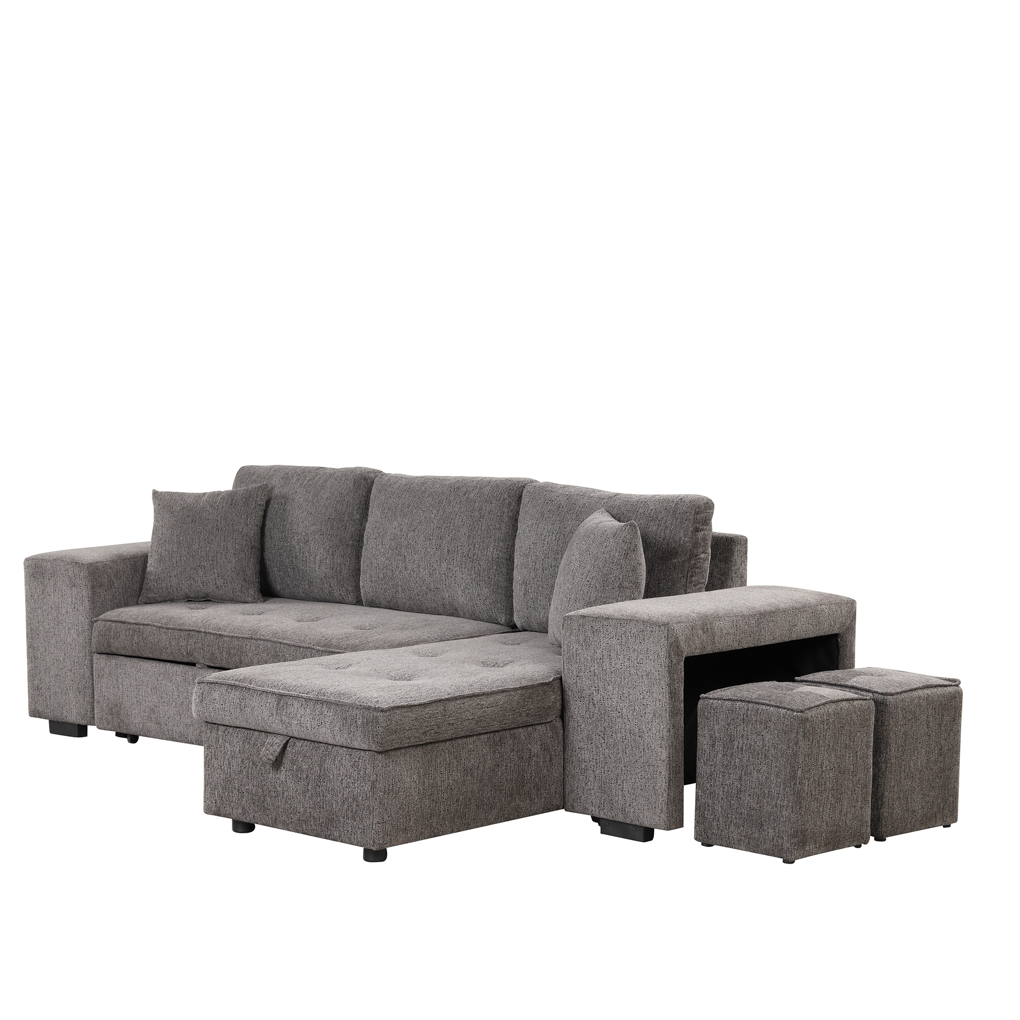 L-Shape 3 Seat Reversible Sectional Sofa With Storage Chaise And 2 Stools - SG000431AAA
