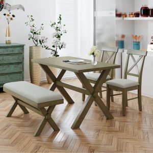 4 Pieces Farmhouse Rustic Wood Kitchen Dining Table Set - SH000159AAB