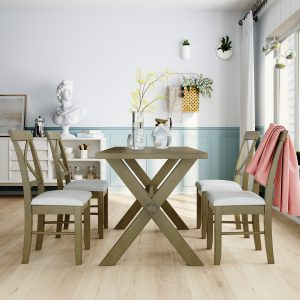 5 Pieces Farmhouse Rustic Wood Kitchen Dining Table Set - SH000160AAB