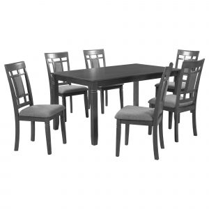 7 Pieces Farmhouse Rustic Wooden Dining Table Set - SH000215AAE