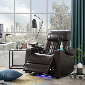 Power Leather Recliner with USB Charging Port and Hidden Arm Storage, Brown - SG000450AAA