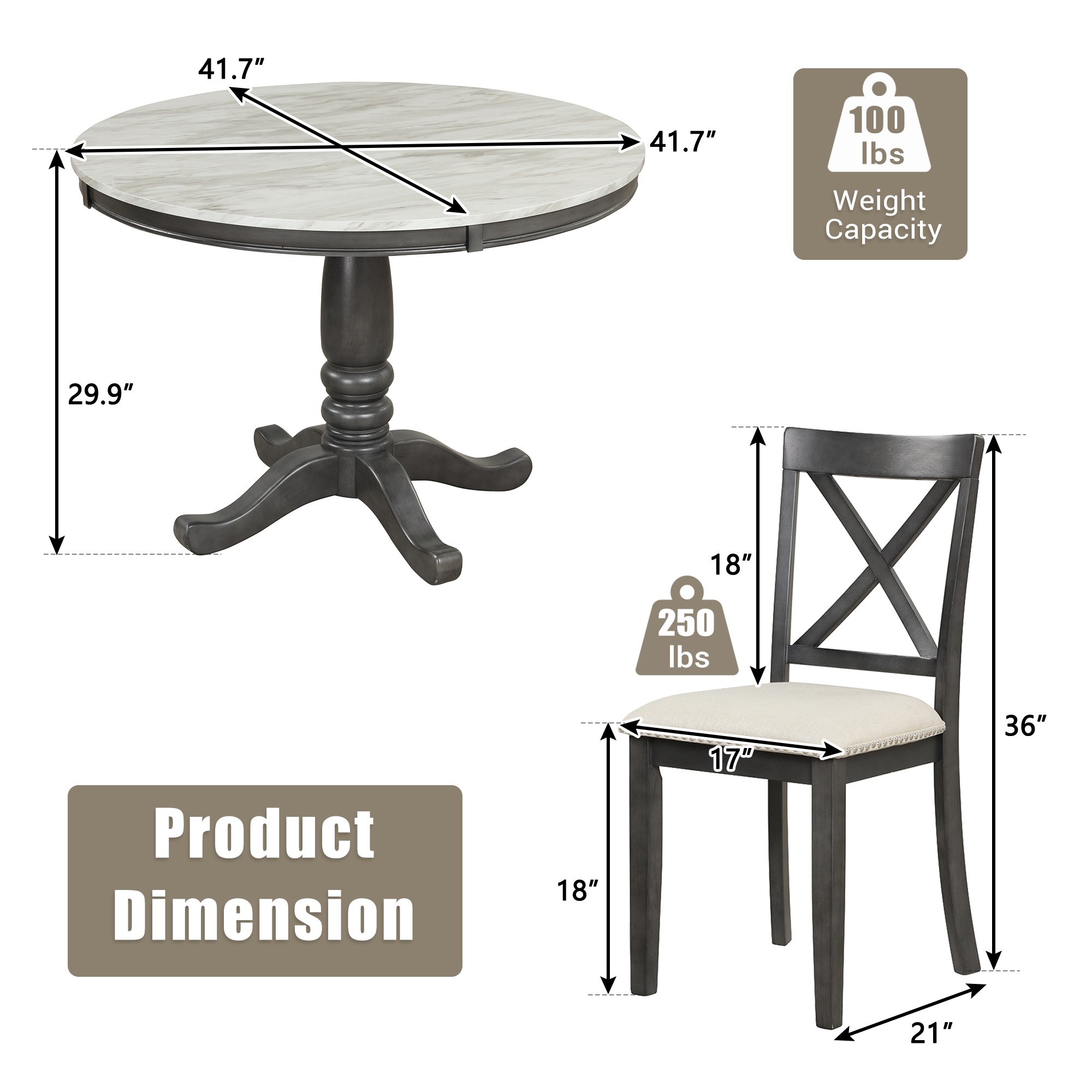 5 Pieces Dining Table and Chairs Set For Four Persons - SG000342AAA