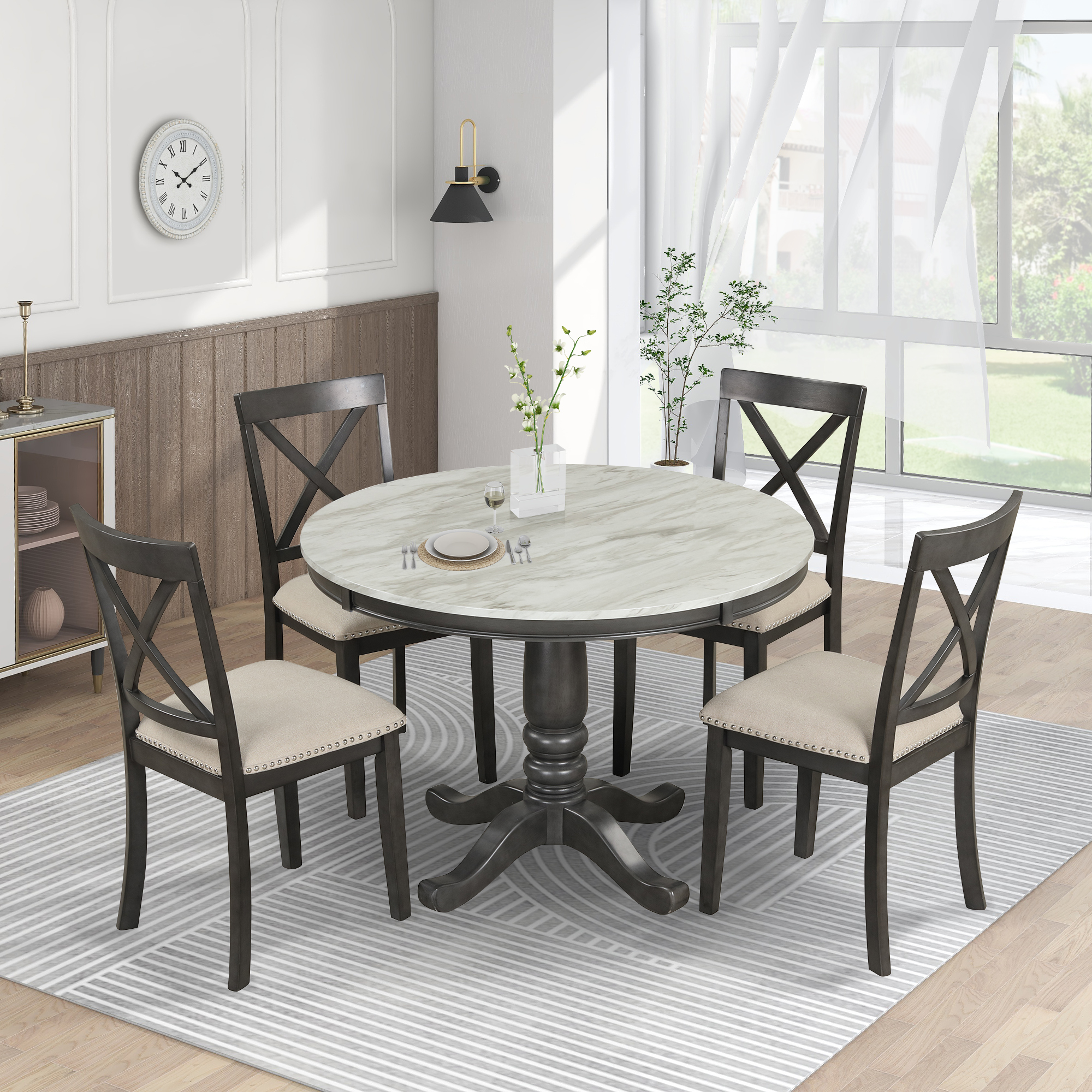 5 Pieces Dining Table and Chairs Set For Four Persons - SG000342AAA