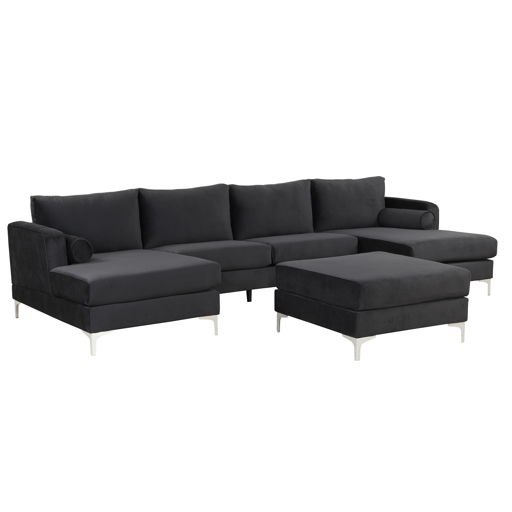 Velvet Fabric U Shaped Couch Sofa with Ottoman - SG000520AAB