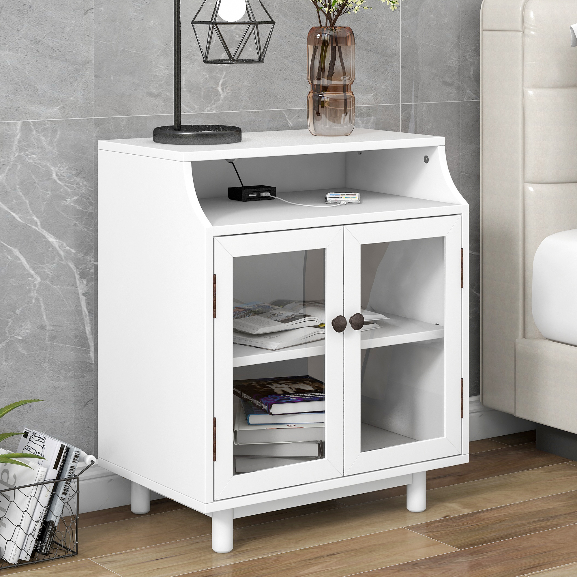 Nightstand With Storage Shelves And Cabinets - WF290892AAK