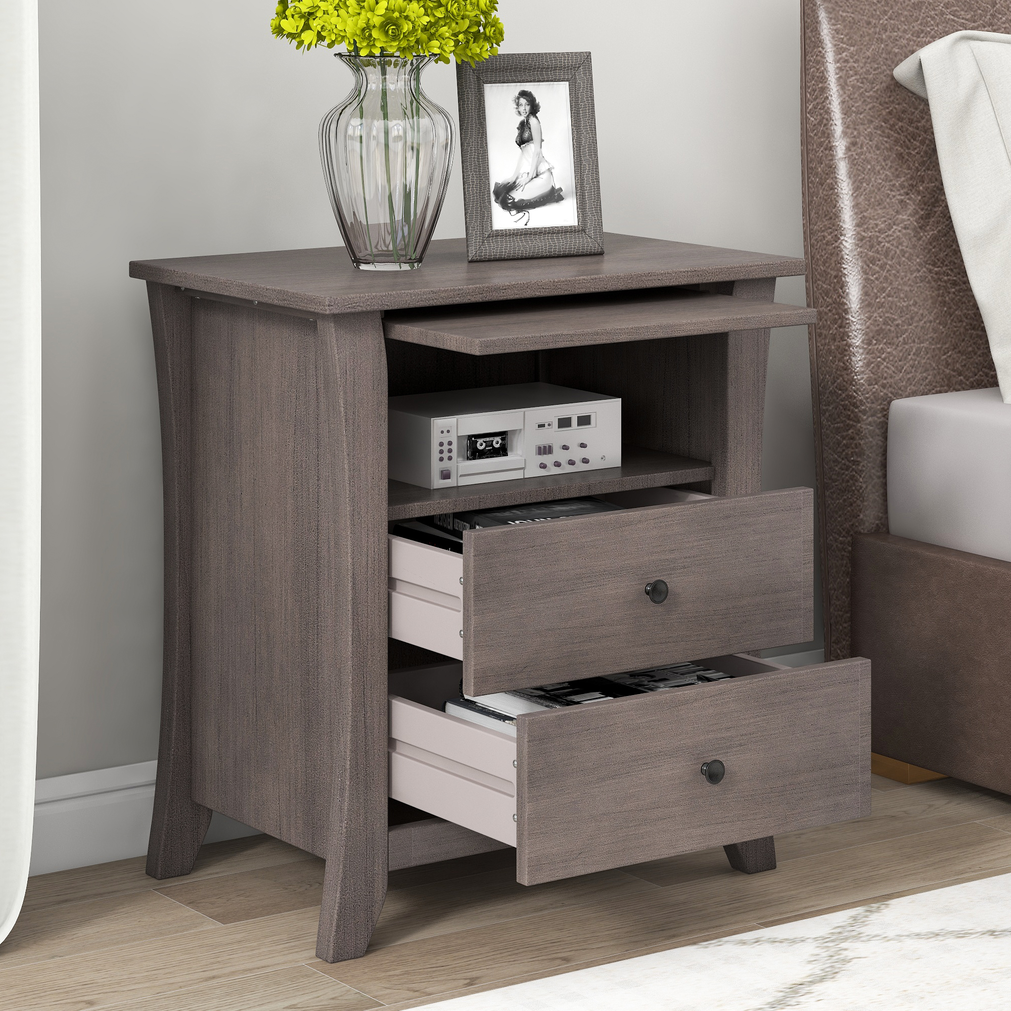 Multifunctional Storage Nightstand with 2 Drawers and an Open Cabinet - WF290584AAE