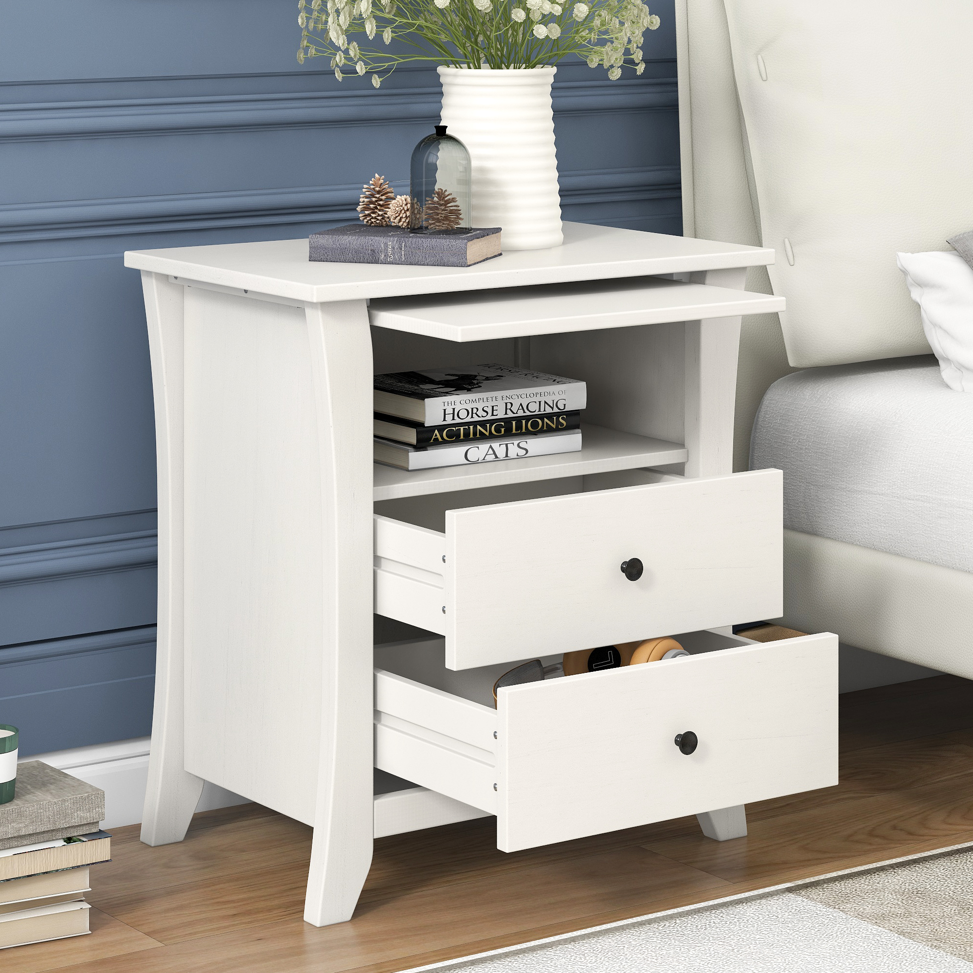 Multifunctional Storage Nightstand with 2 Drawers and an Open Cabinet - WF290584AAK