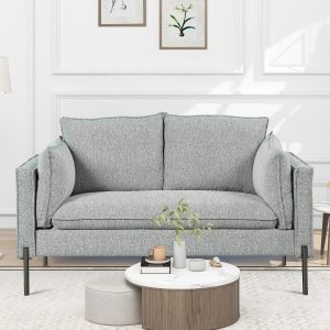 Linen Fabric Upholstered Loveseat, Gray - WF293334AAE
