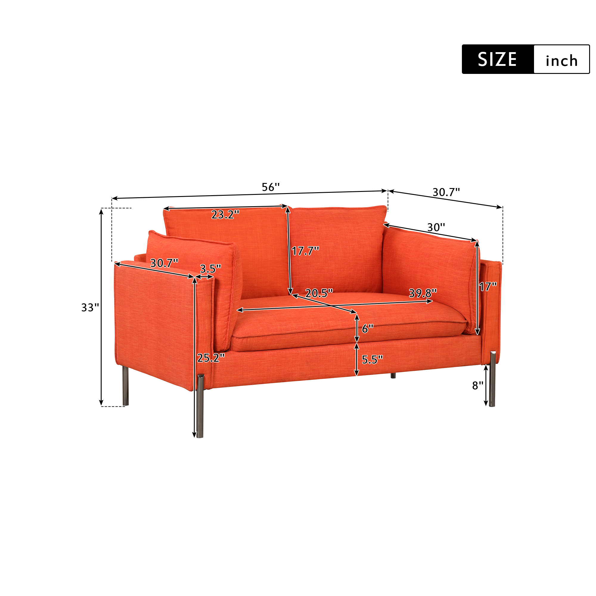Linen Fabric Upholstered Loveseat, Orange - WF292373AAG