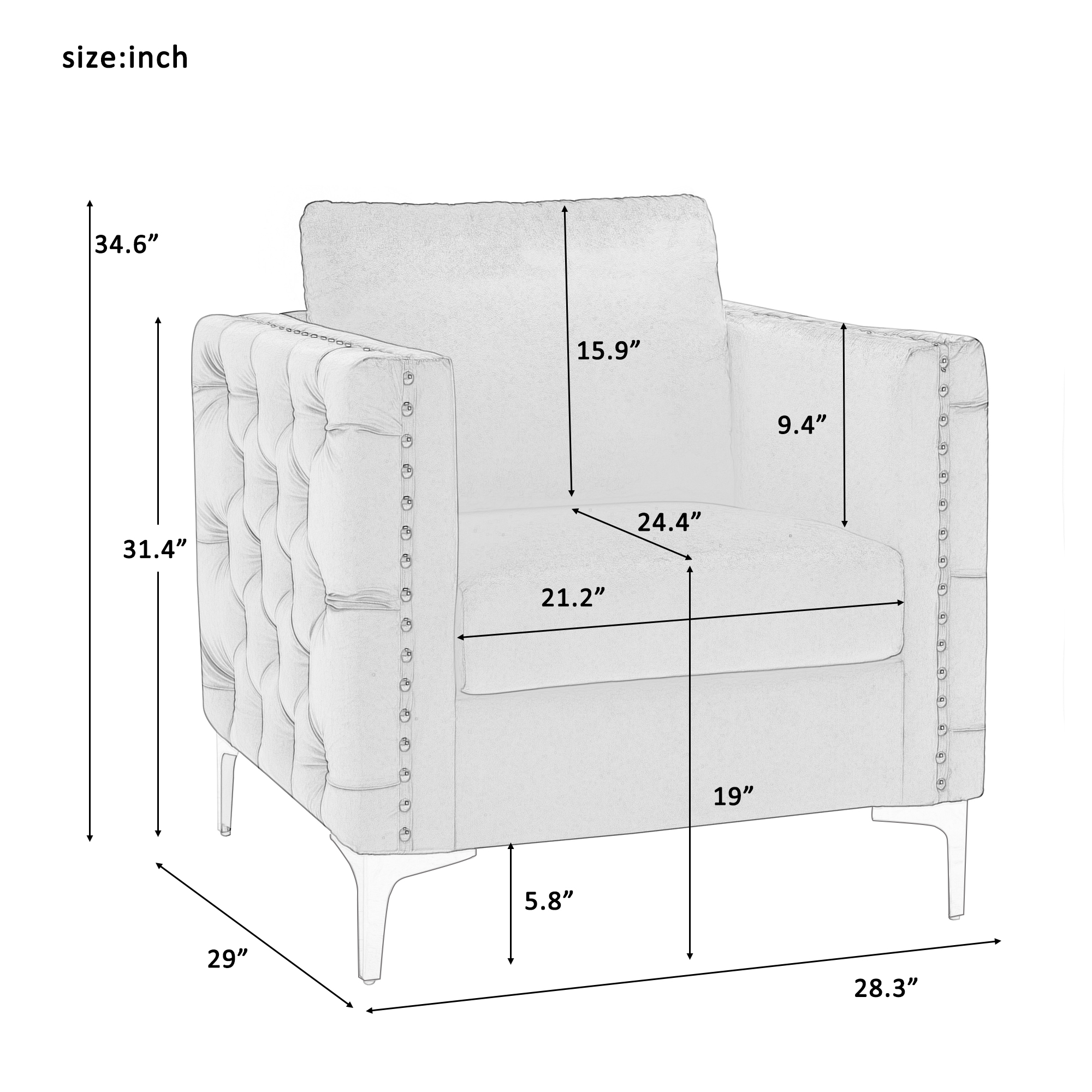 Modern Tufted Button Accent Chair - PP281169AAE