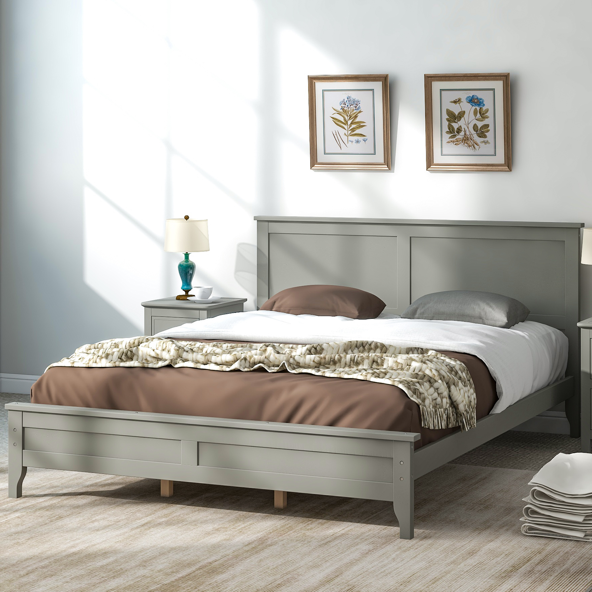 Solid Wood 3 Pieces Queen Bedroom Sets - BS320025AAE