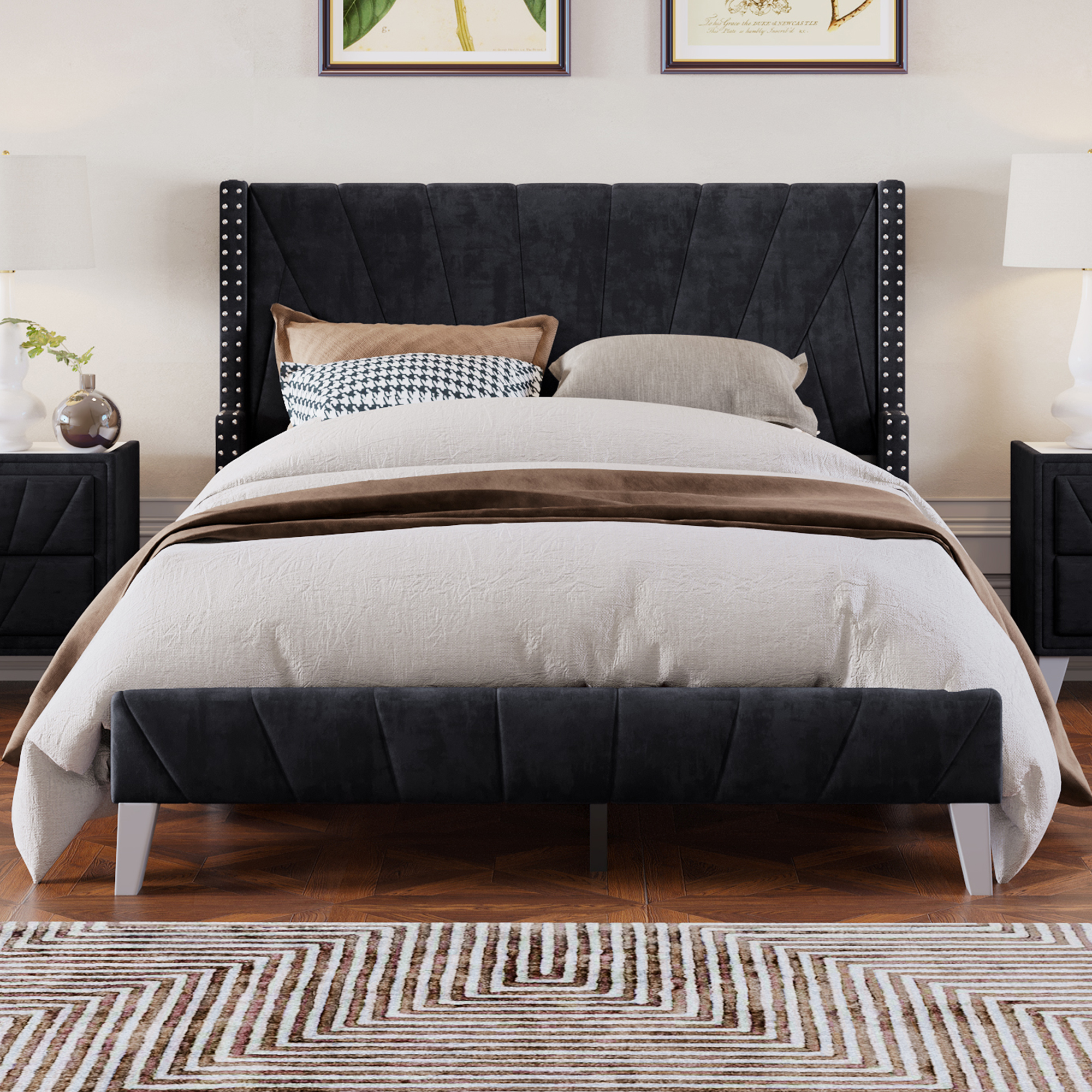 Contemporary Velvet Upholstered Bed Frame, Full Size - WF290811AAB