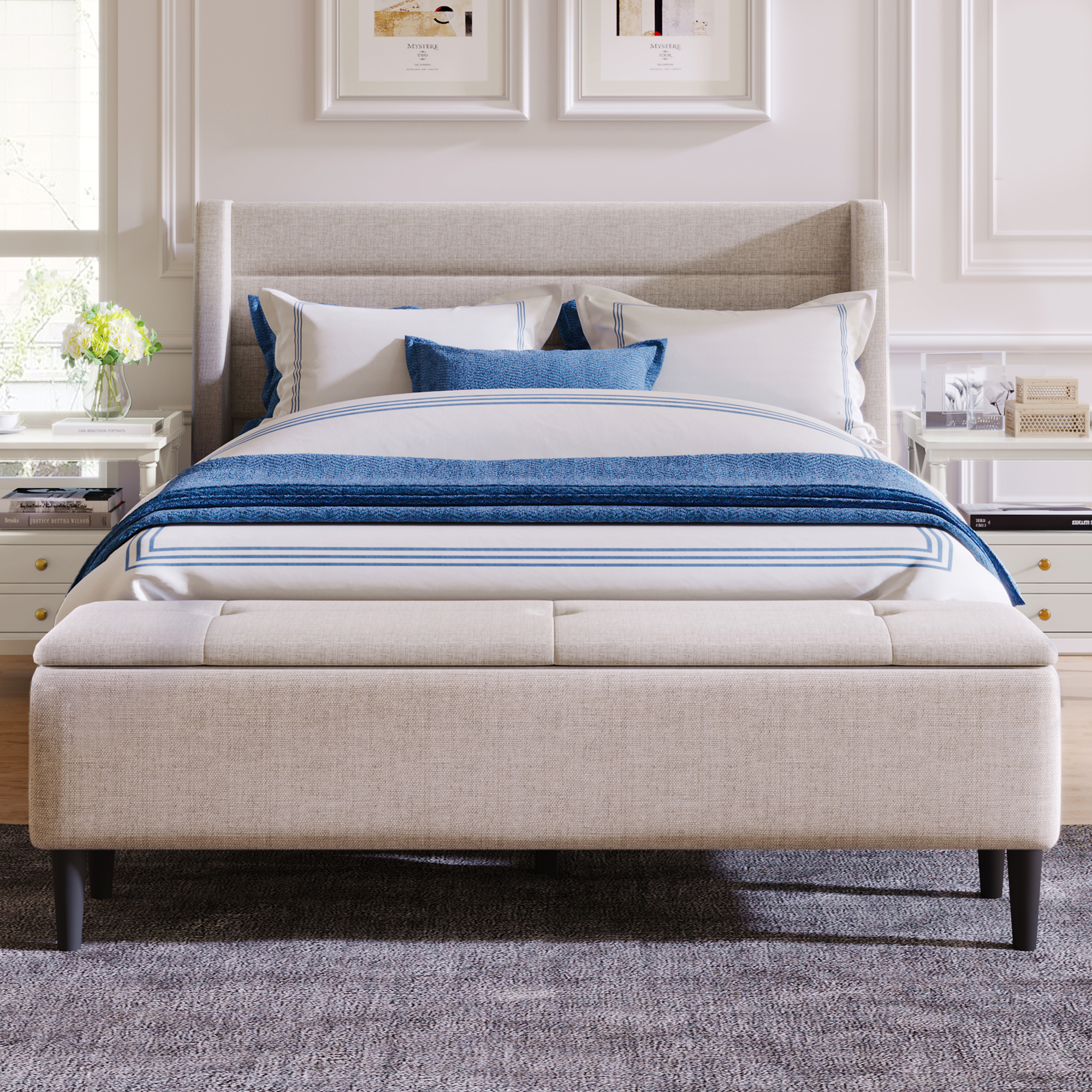 Upholstered Storage Bed Frame with Storage Ottoman Bench, Queen - WF291879AAA