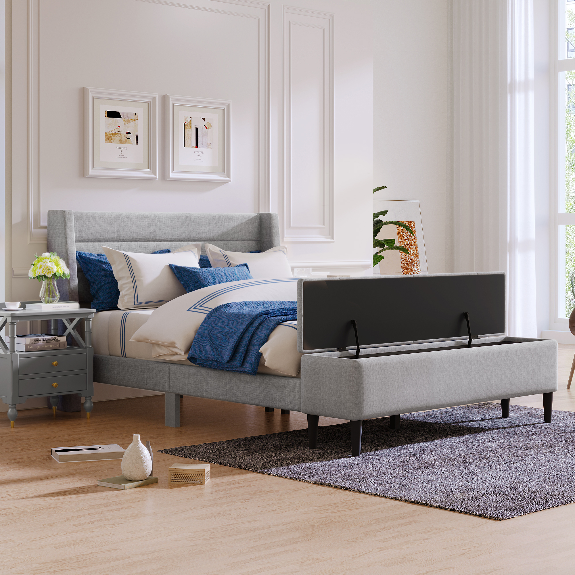 Upholstered Storage Bed Frame with Storage Ottoman Bench, Queen - WF291879AAE