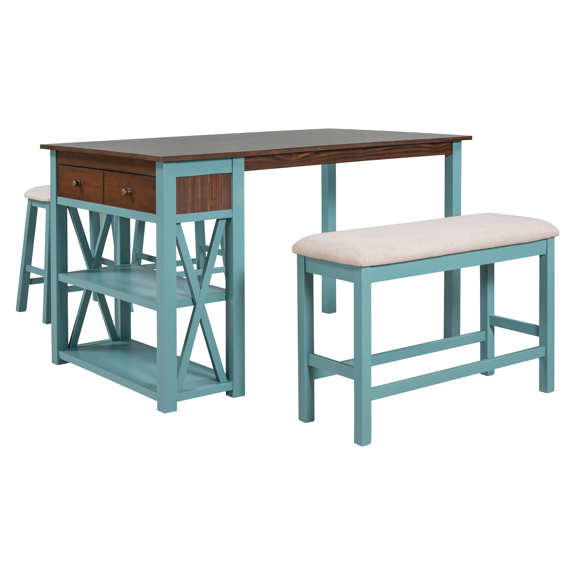 Rustic Wood 4-Piece Counter Height Dining Table Set - SH000224AAD