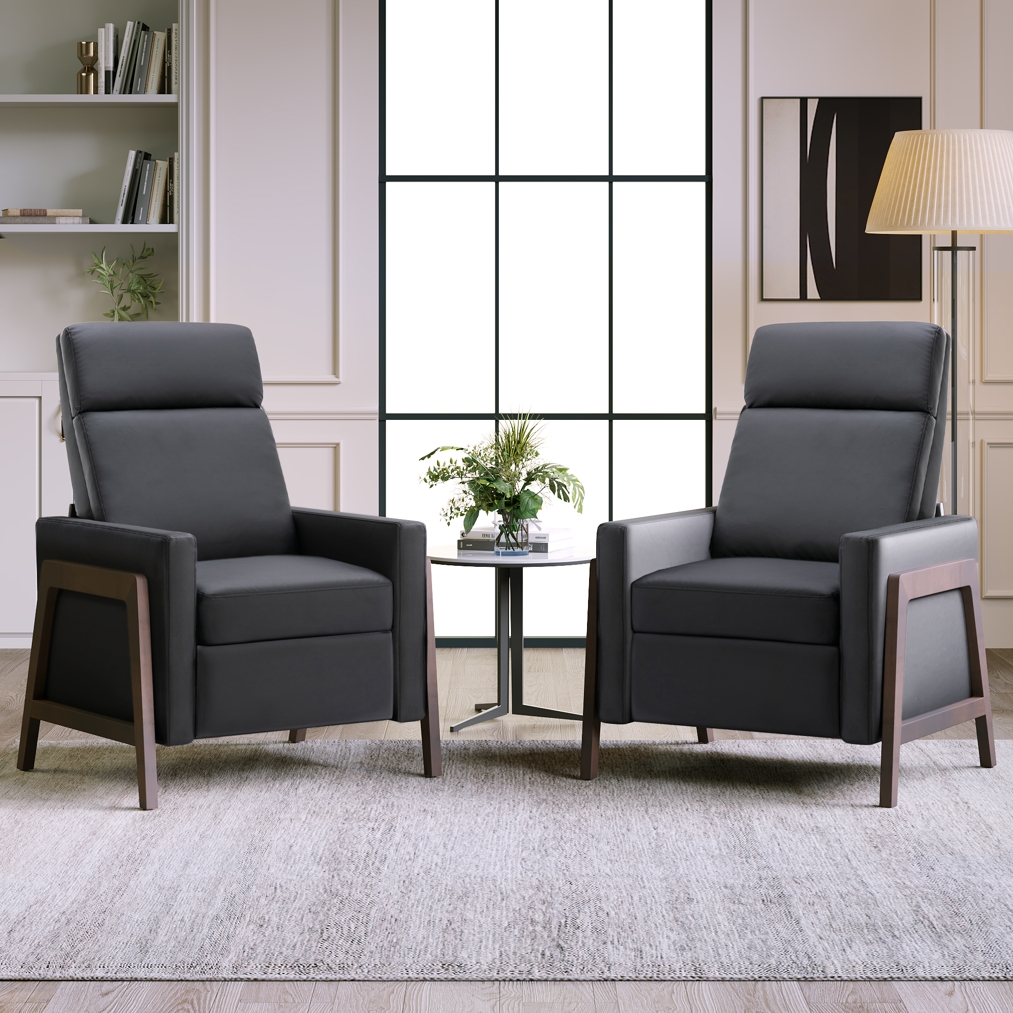 Wood-Framed PU Leather Recliner Chair, Set of Two - BS289527AAB