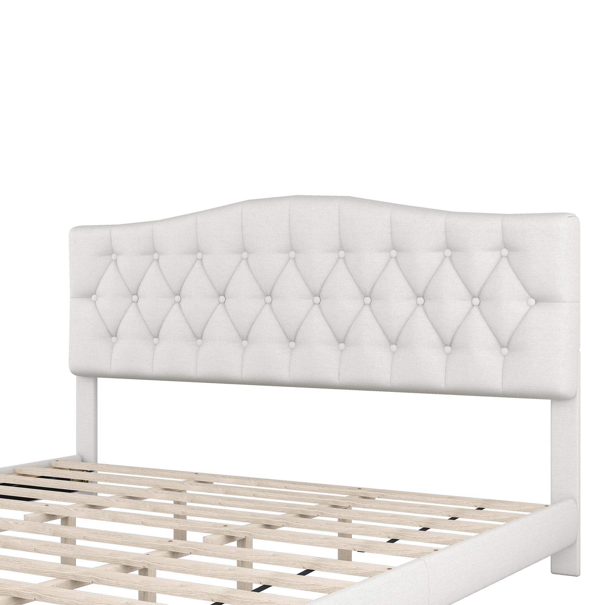 Elegant Upholstered Curved Tufted Linen Platform Bed, King Size - WF294420AAA