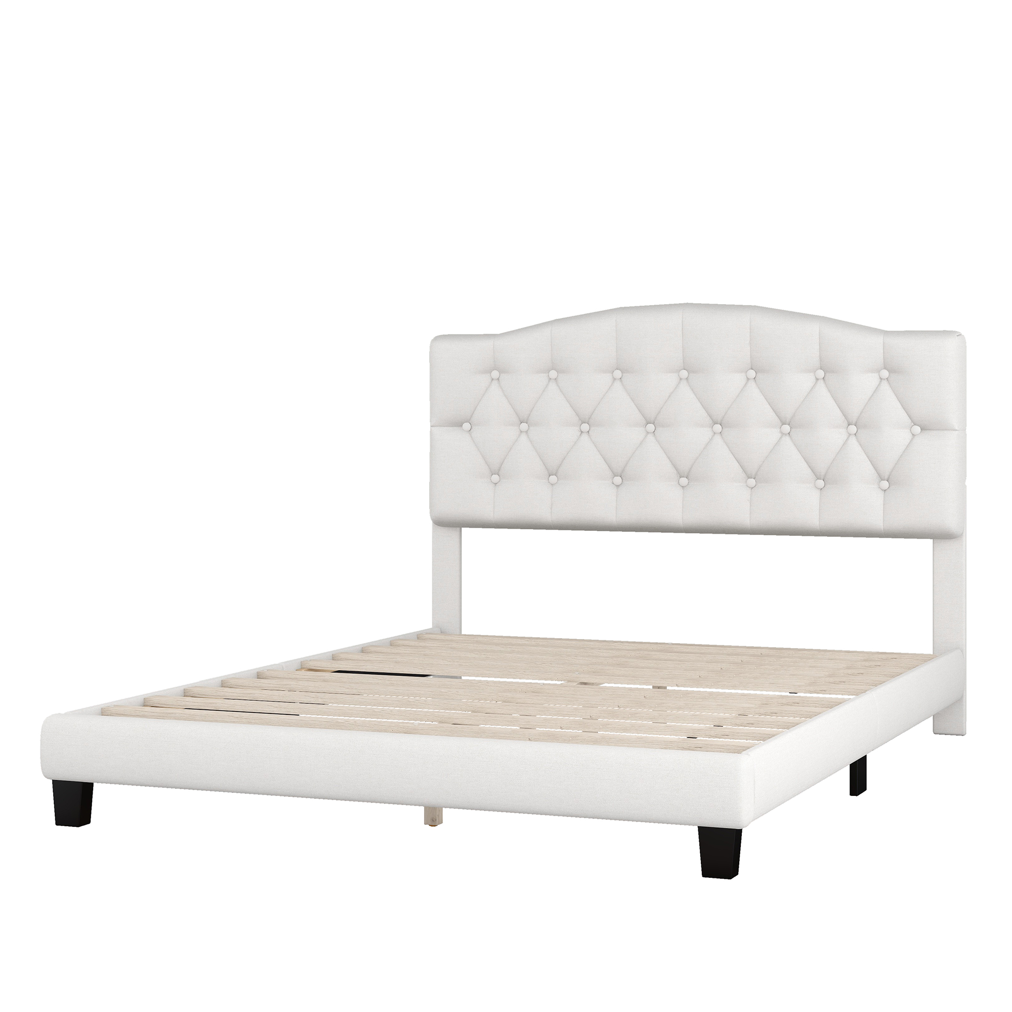Elegant Upholstered Curved Tufted Linen Platform Bed, Queen Size - WF294419AAA