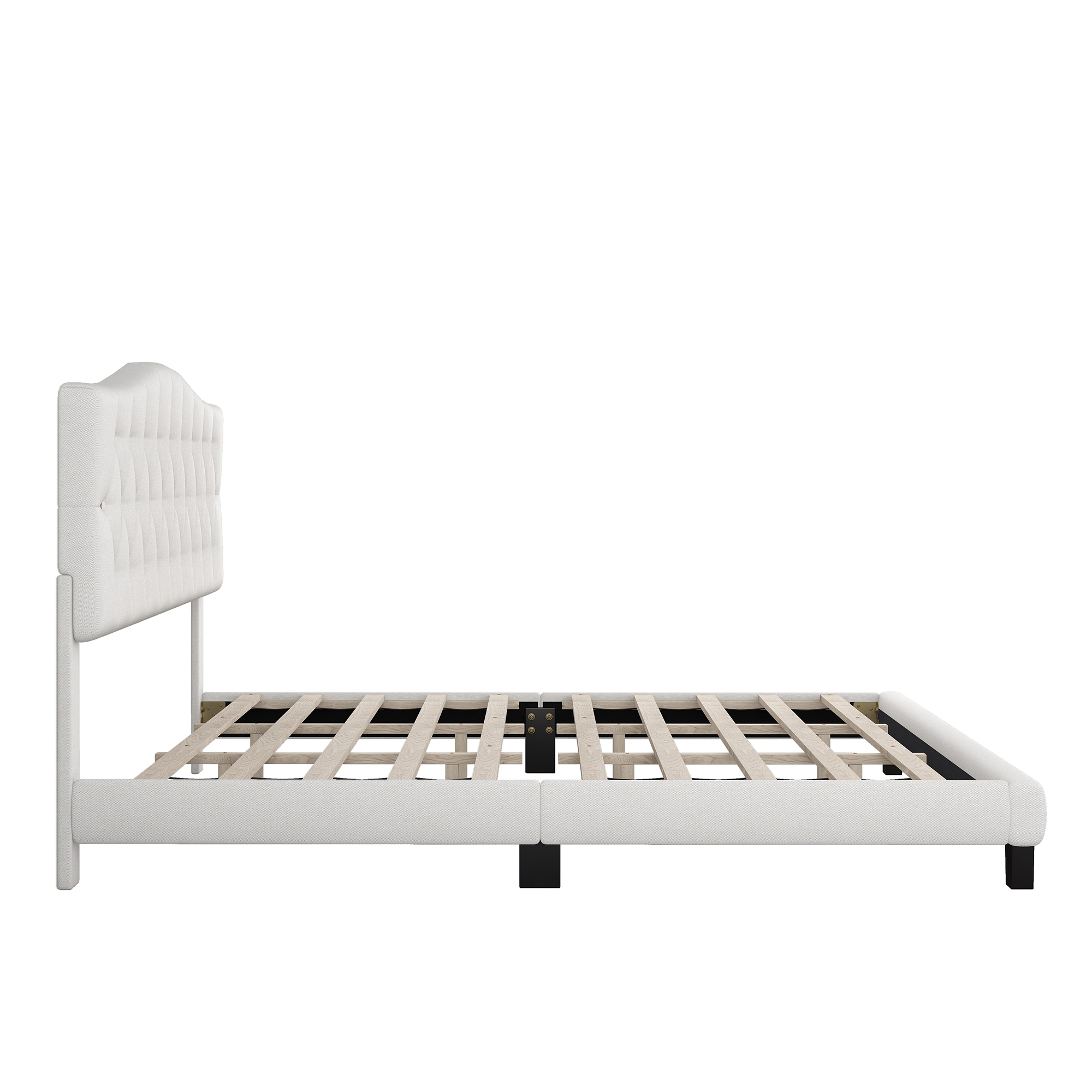 Elegant Upholstered Curved Tufted Linen Platform Bed, Full Size - WF294418AAA