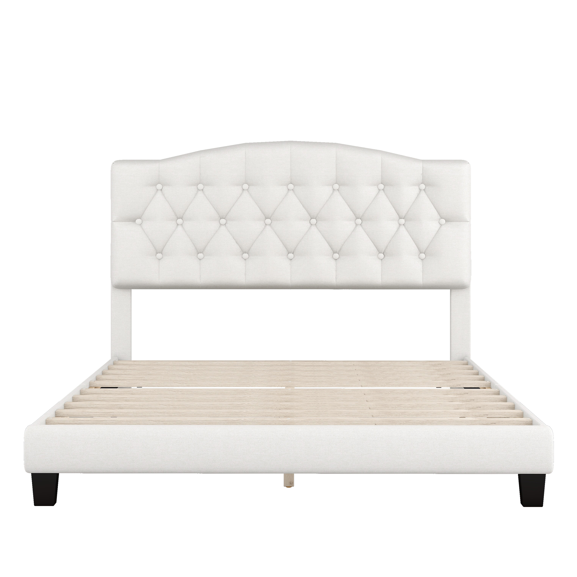 Elegant Upholstered Curved Tufted Linen Platform Bed, Queen Size - WF294419AAA