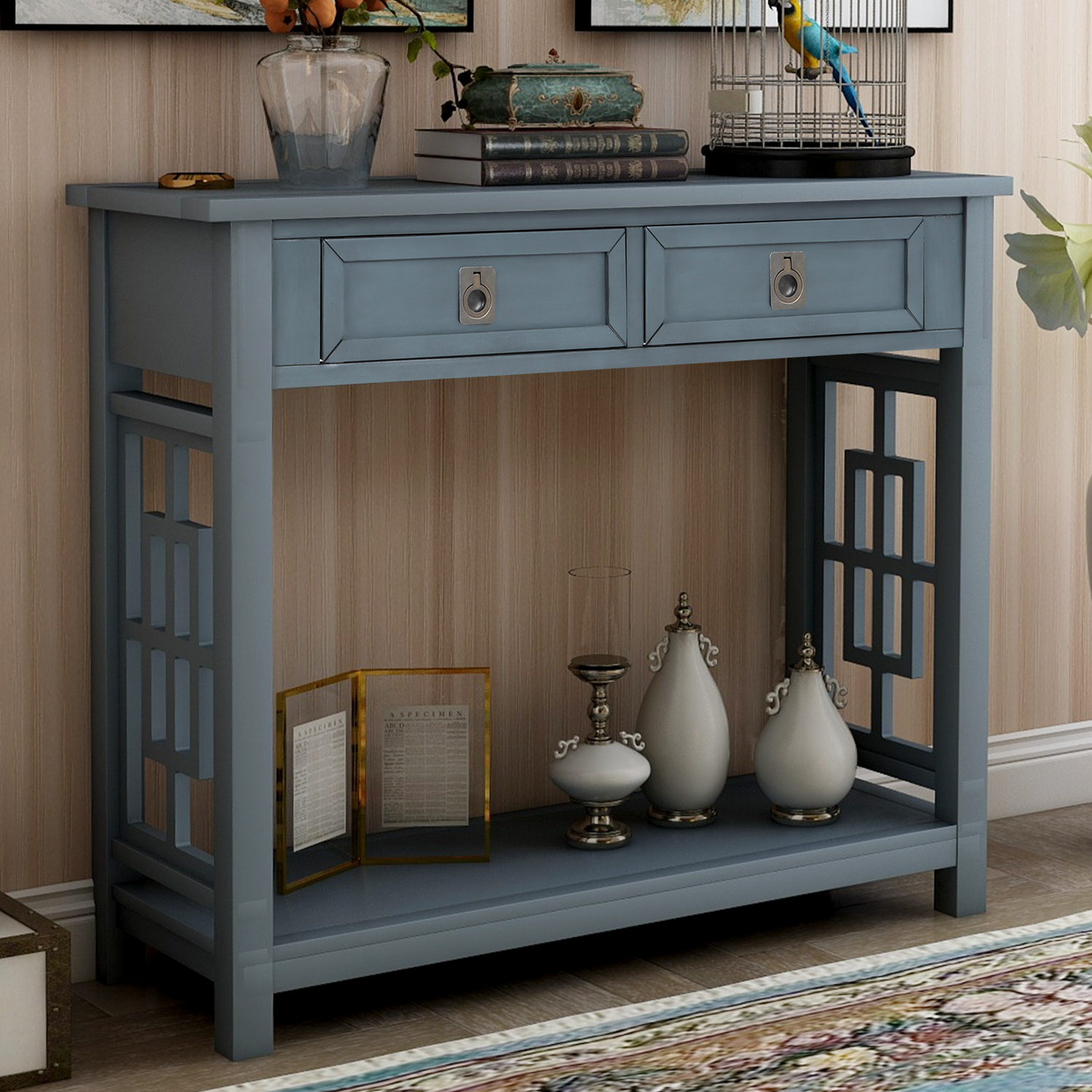 Wooden Console Table with 2 Drawers and Bottom Shelf - WF193883AAM