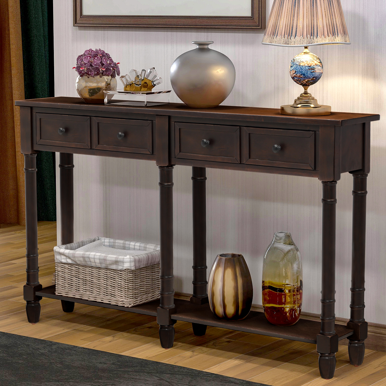 TREXM Console Table With Two Storage Drawers And Bottom Shelf - WF191266AAP