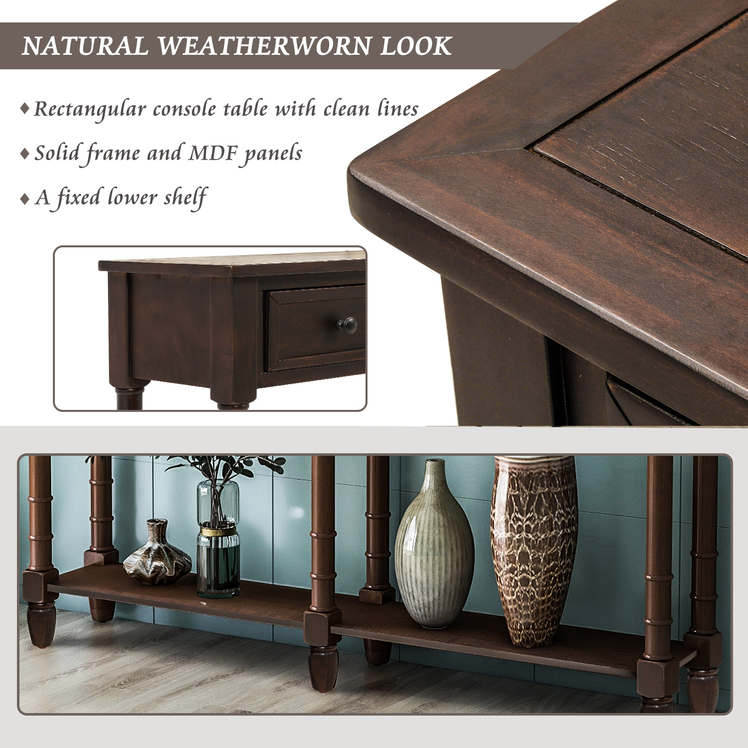 TREXM Console Table With Two Storage Drawers And Bottom Shelf - WF191266AAP