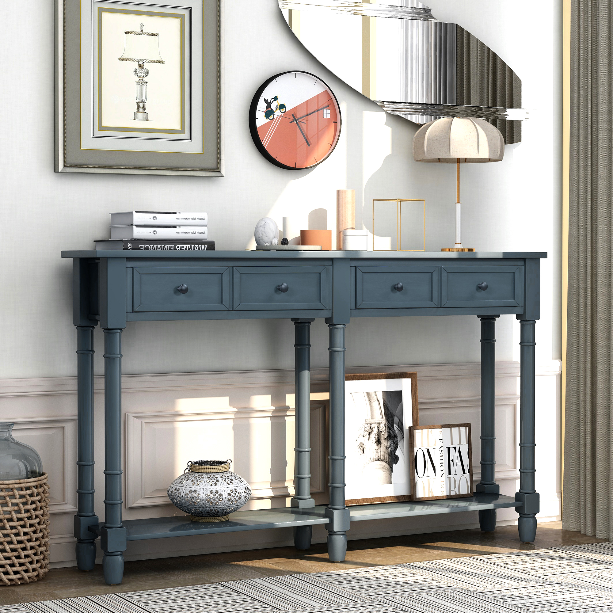 TREXM Console Table With Two Storage Drawers And Bottom Shelf - WF191266AAM