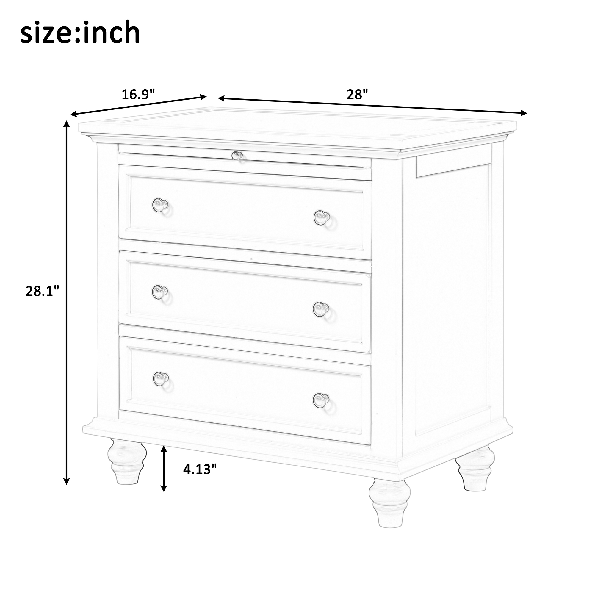 Solid Wood 3-Drawer Storage Cabinet - WF296671AAB