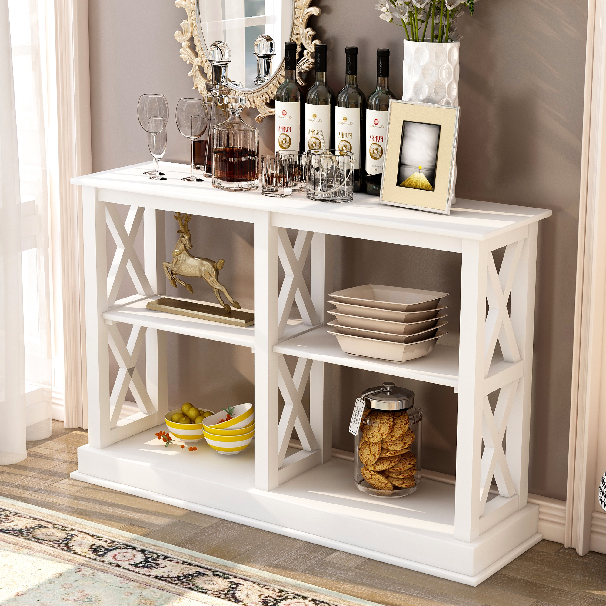 Narrow Console Table With 3-Tier Open Storage Spaces - WF199317AAK