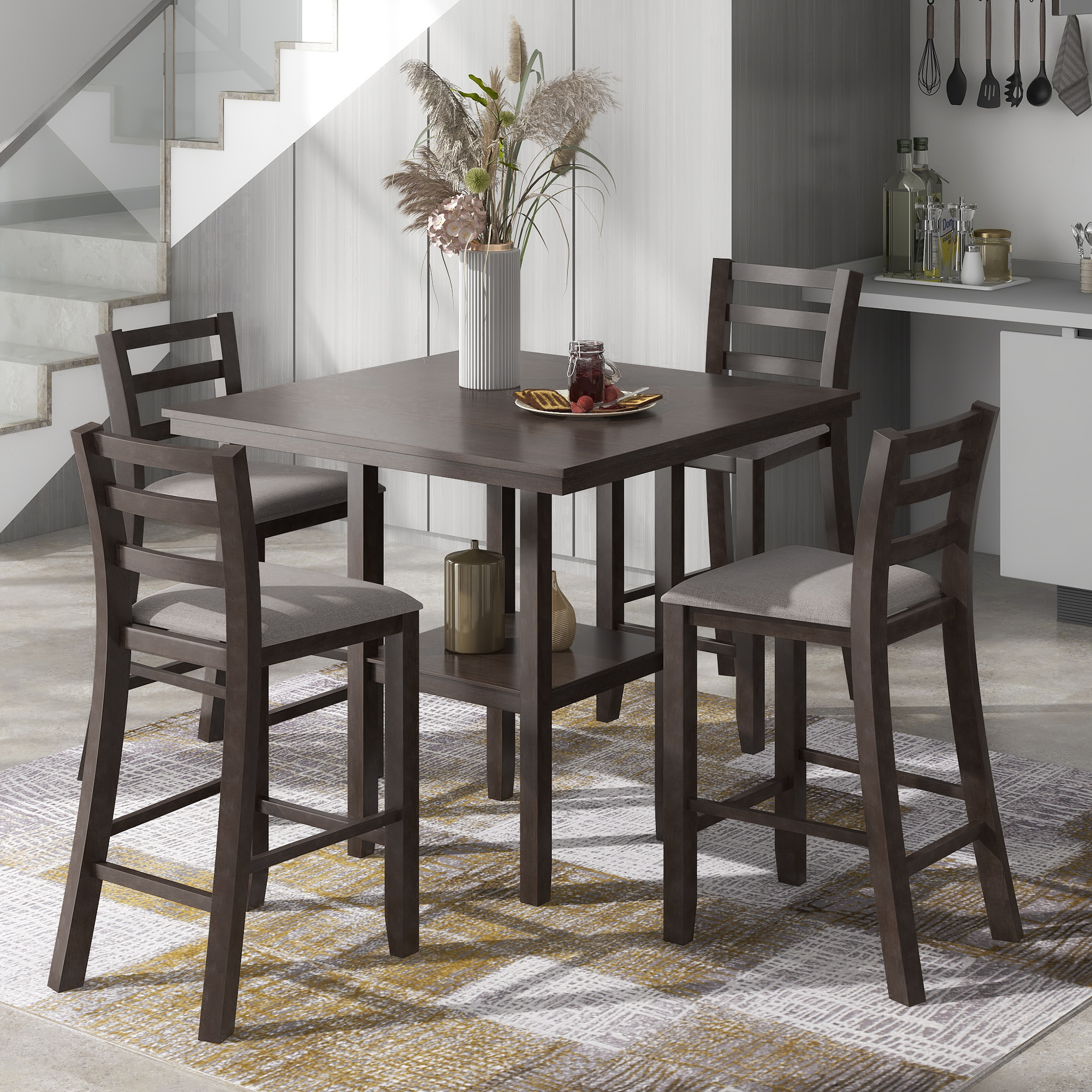 TREXM 5-Piece Wooden Counter Height Dining Set - ST000033AAP