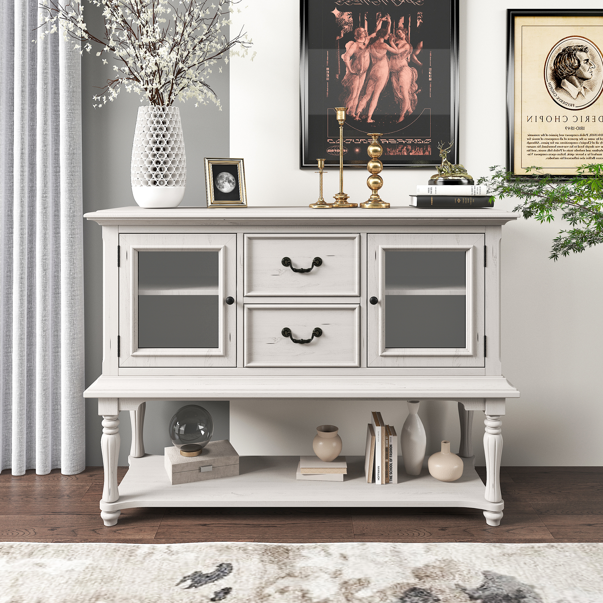 Retro Console Table With Two Drawers And Bottom Shelf - WF283706AAK