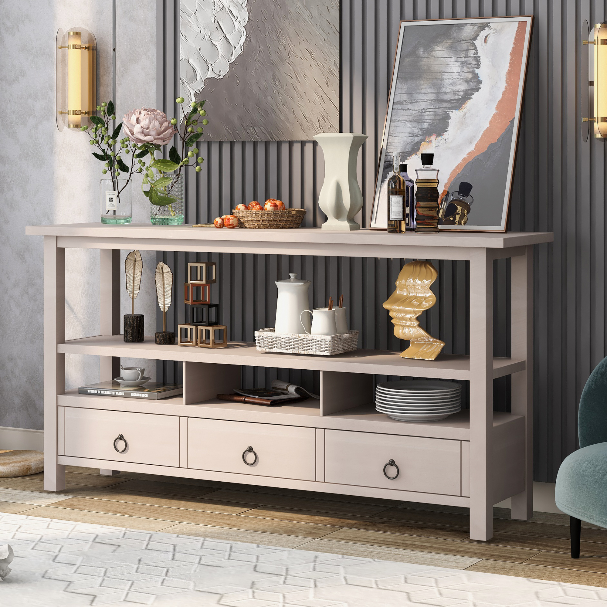 Rustic Solid Console Table With Three Drawers - WF283768AAE