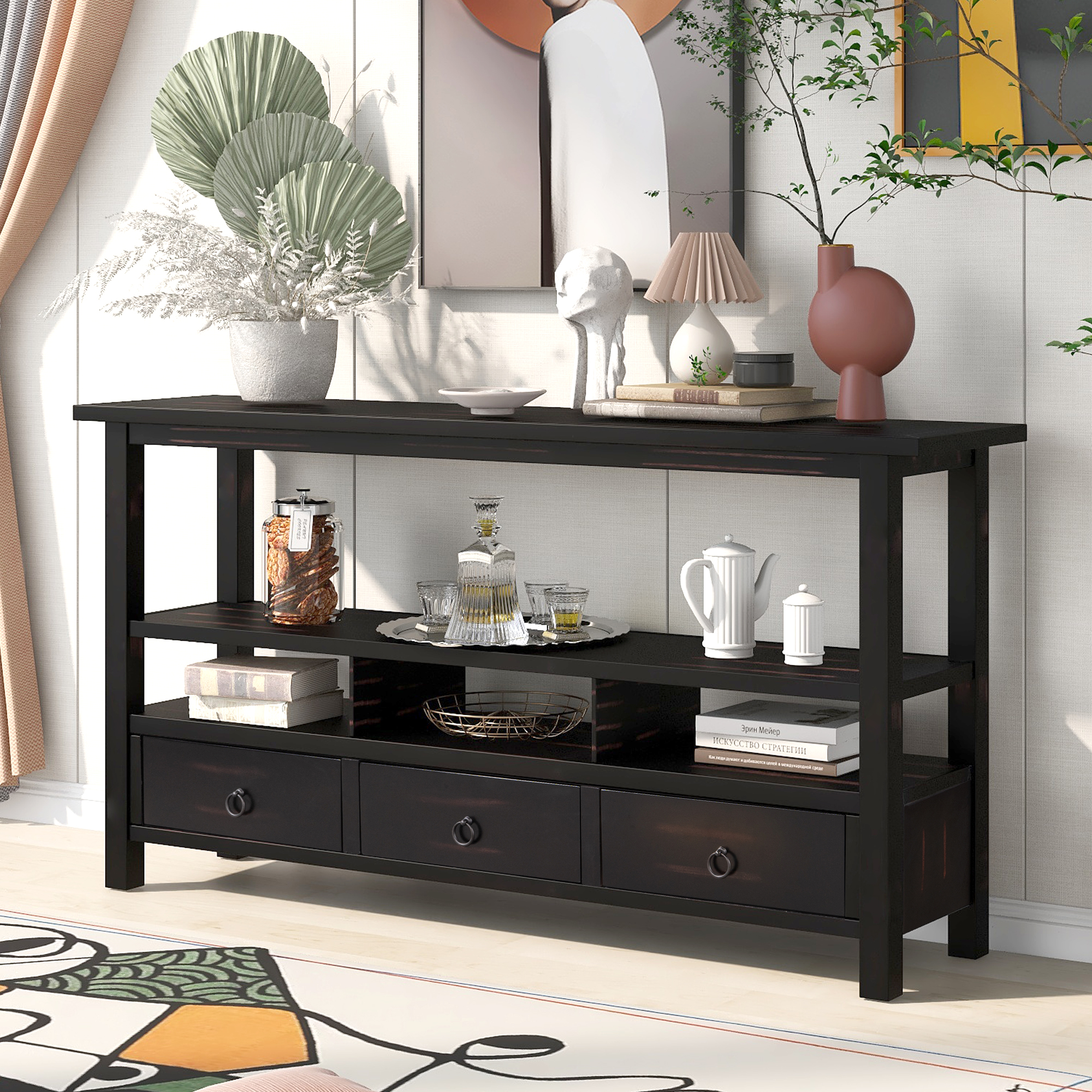 Rustic Solid Console Table With Three Drawers - WF283768AAB