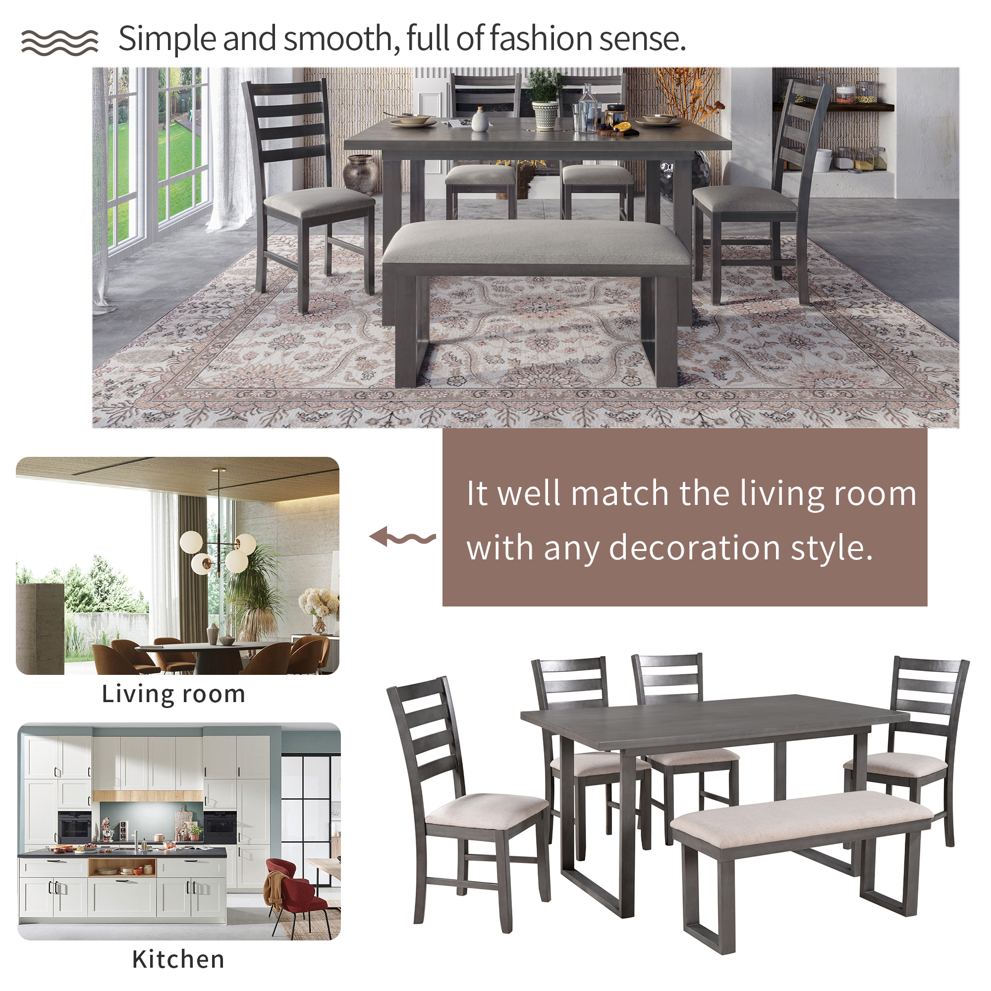 Solid Wood 6-Pieces Dining Room Set - ST000055AAE
