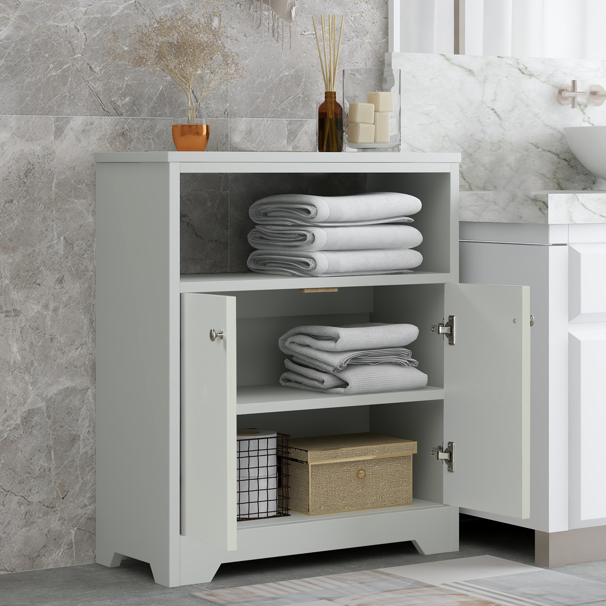 Bathroom Cabinet with Adjustable Shelves, Storage Cabinet - WF283639AAE