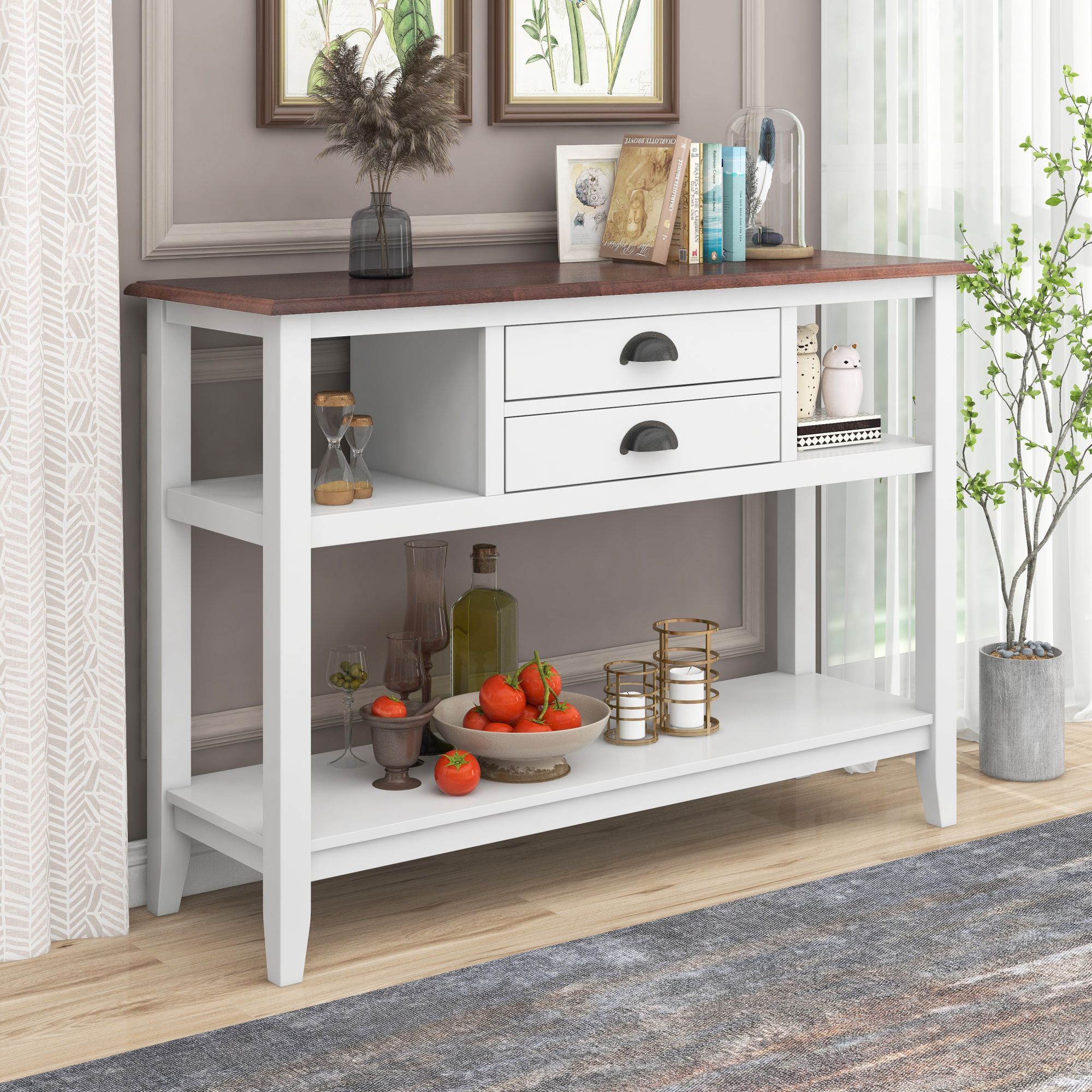 Color-matched Console Table with 2 Drawers and Open Shelves - WF284179AAK