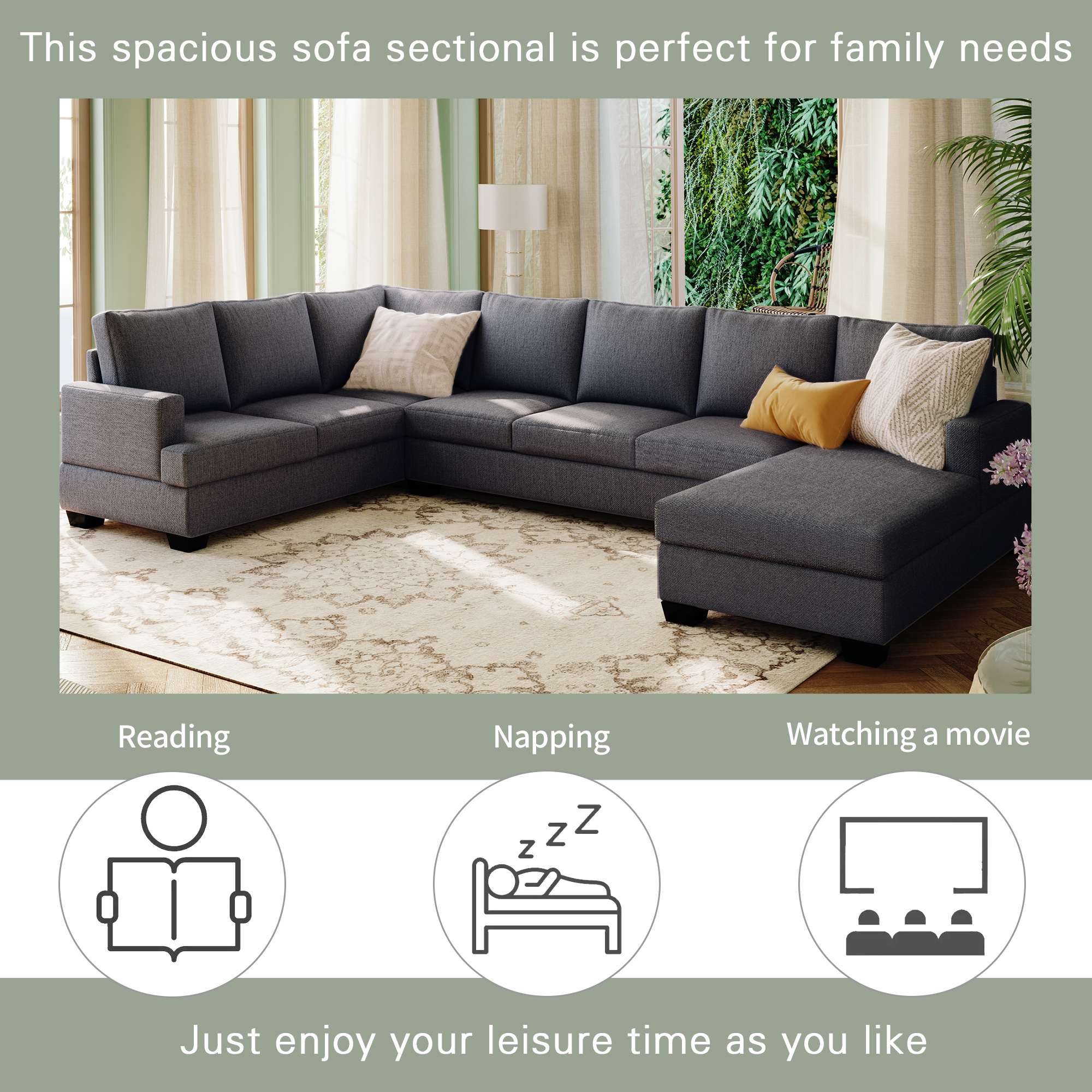 Modern Large Upholstered U-Shape Sectional Sofa with Chaise - WY000330AAE