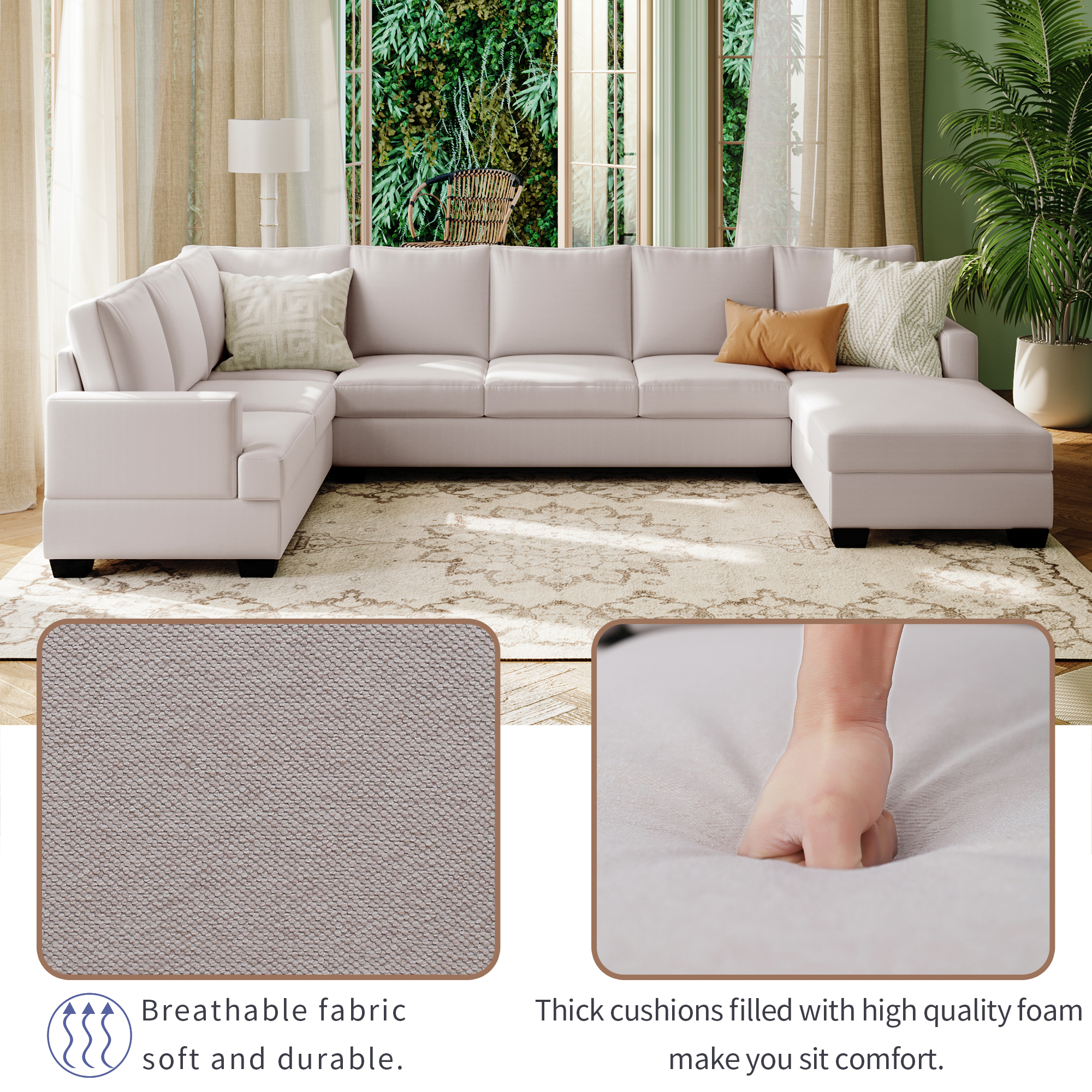 Modern Large Upholstered  U-Shape Sectional Sofa Set - WY000288AAA