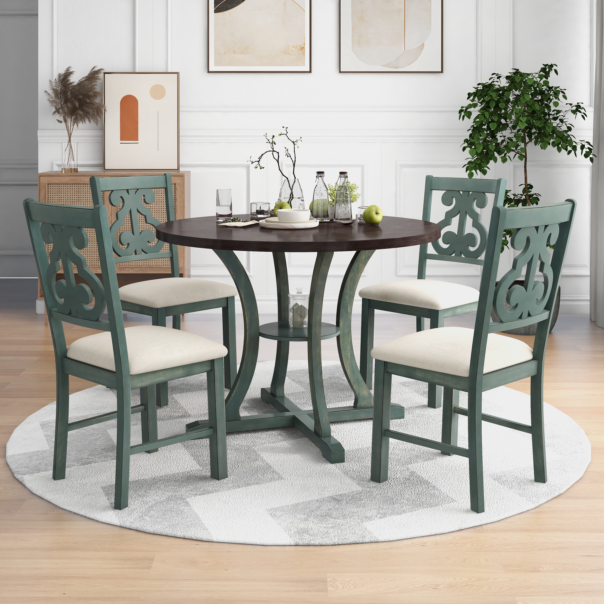 TREXM 5-Piece Round Dining Table and Chair Set - ST000056AAC