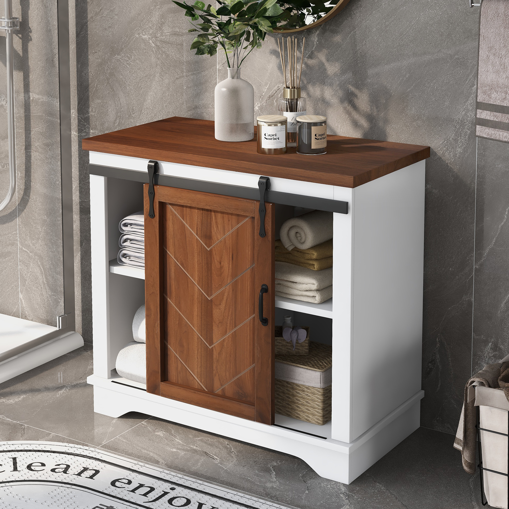 Bathroom Storage Cabinet, Brown And White - WF287851AAK