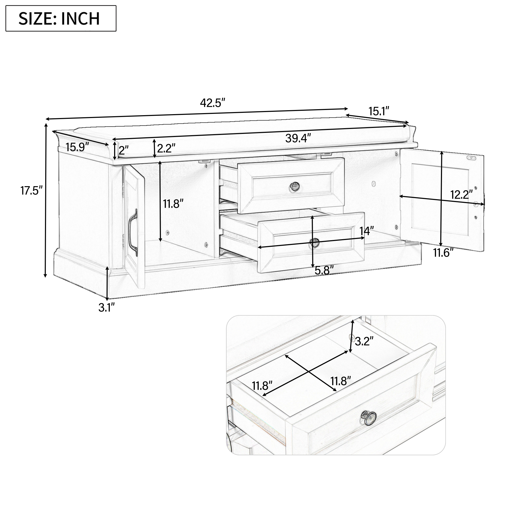 Storage Bench with Two Drawers and Two Cabinets - WF288172AAB