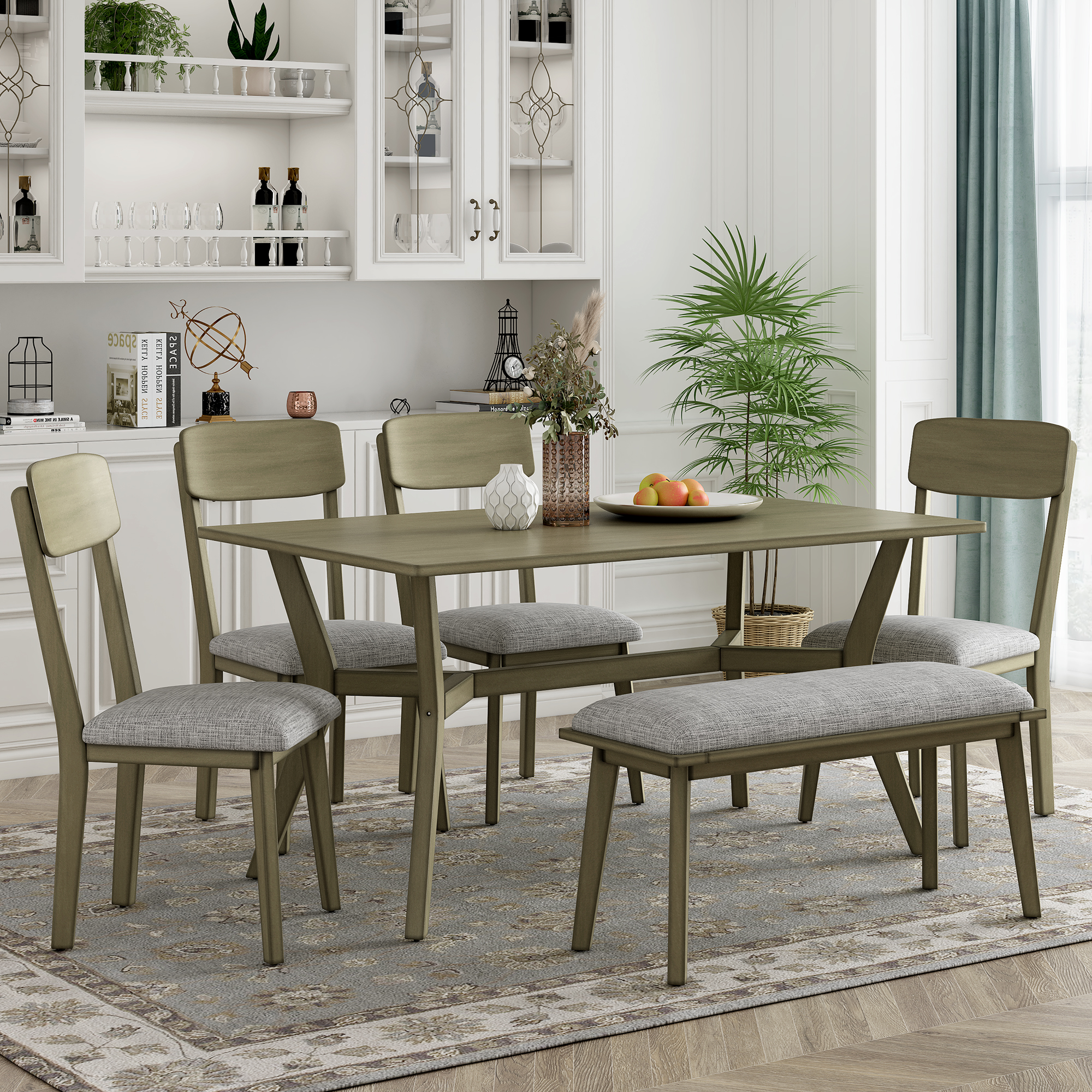 Mid-Century Style 6-Piece Dining Table Set - ST000035AAL