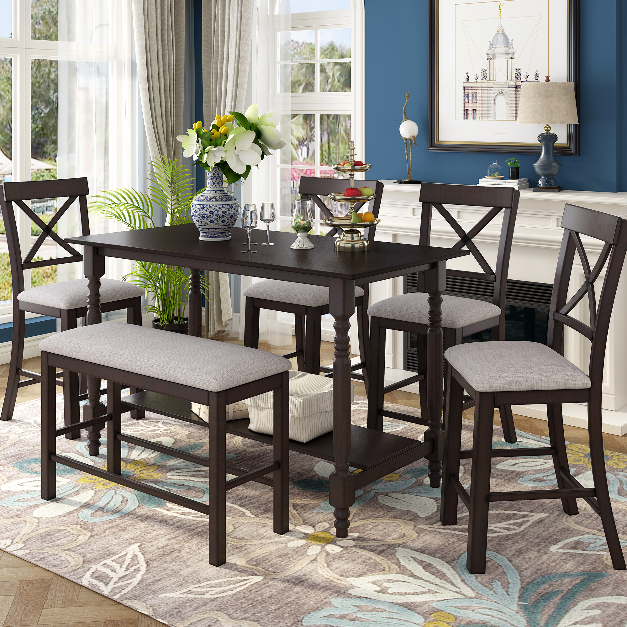 TREXM 6-Pieces Counter Height Dining Table Set - ST000058AAP