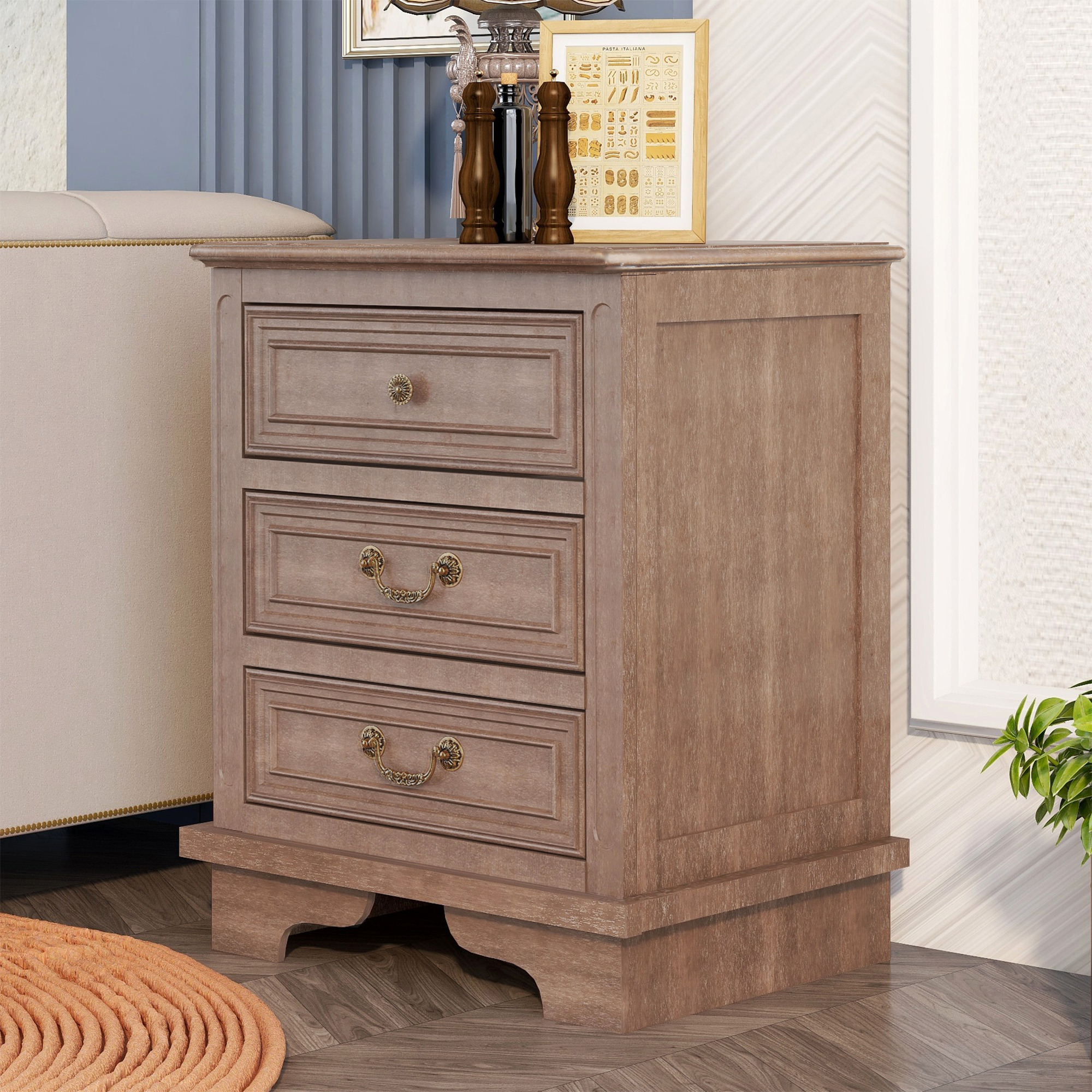 Nightstand with 3 Drawers and USB Charging Ports - WF289853AAD